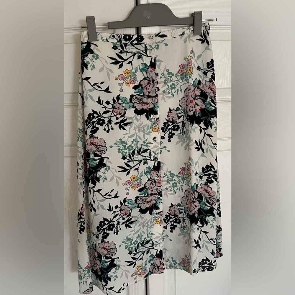 TopShop Floral Button-Front Women's Midi Skirt Black pink turquoise modern
